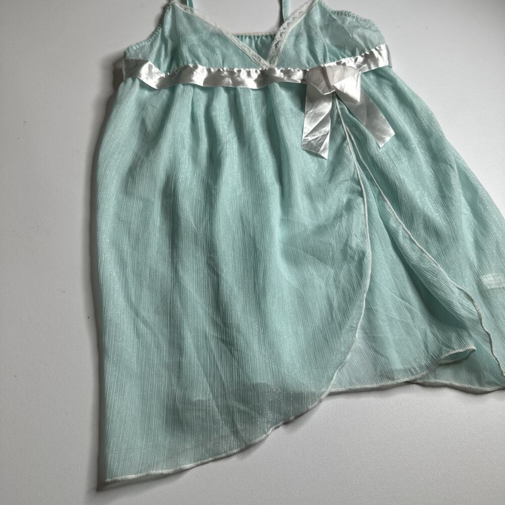 Y2K Sparkle Sheer Lace Slip Dress Blue Bow Lingerie Medium Angelcore Coquette - Picture 5 of 13
